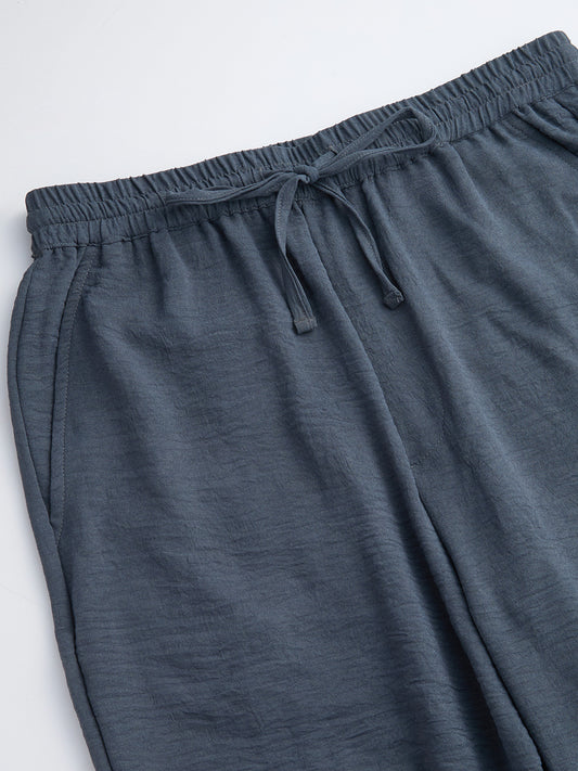 Plush Grey Crinkled Straight Fit Trousers