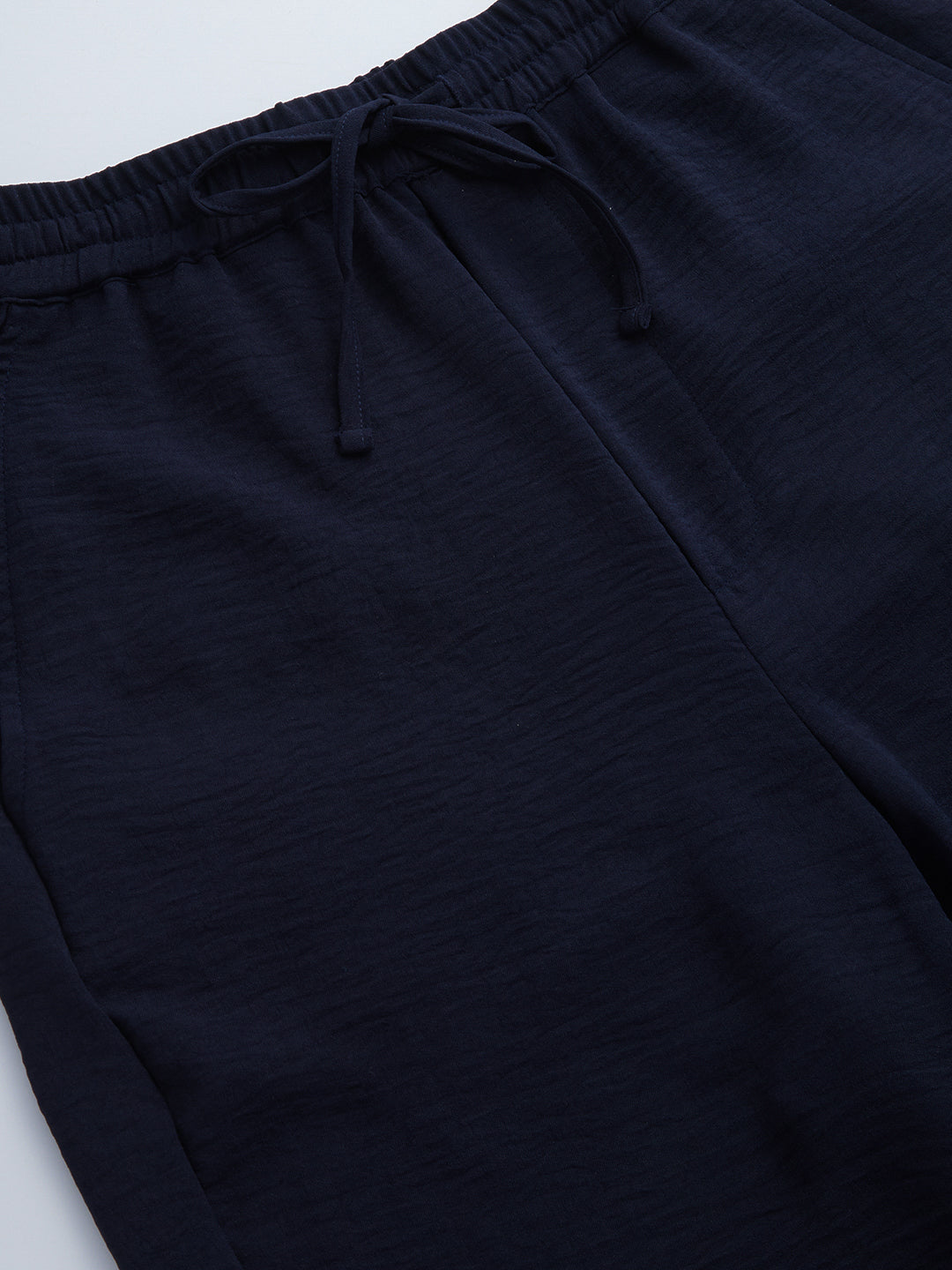 Luxe Midnight Navy Crinkled Straight Fit Trousers