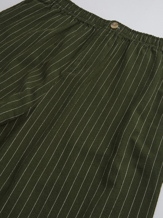 Deep Olive Pin Stripe Wide Leg Trousers