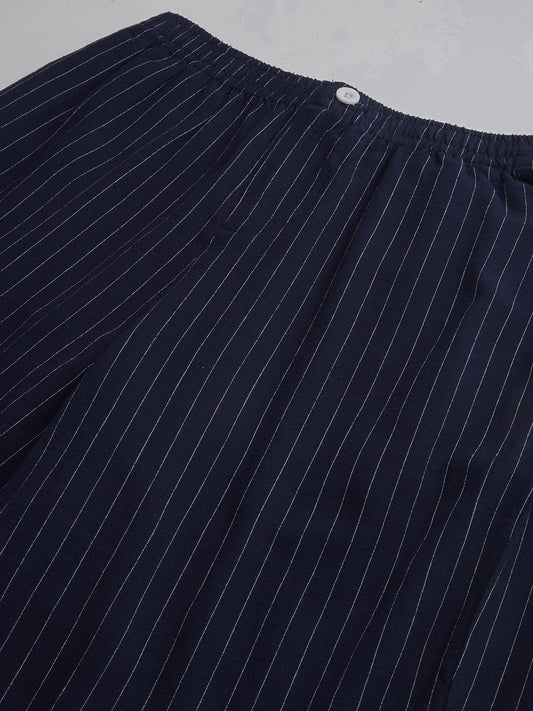 Deep Navy Pin Stripe Wide Leg Trousers
